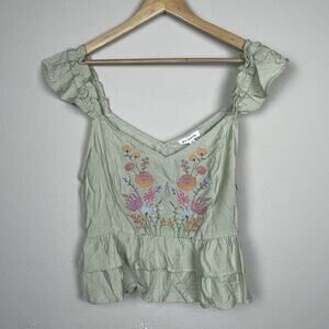 Blu Pepper NWT Baby Doll Top Size L Mint Green Embroidered Ruffle Y2K Boho‎